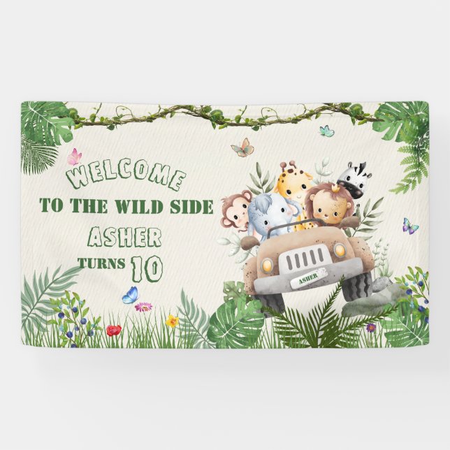  Personalised Kids Safari Birthday Welcome Banner (Horizontal)