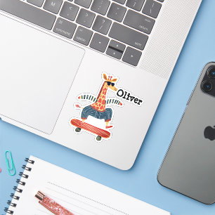 Personalised Kids Skater Giraffe Stickers