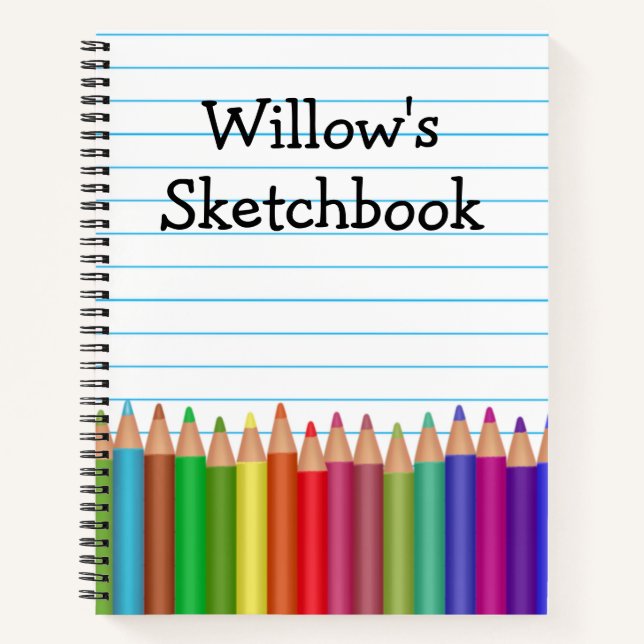 Personalised Kid's Sketchbook Pencils Notebook (Front)