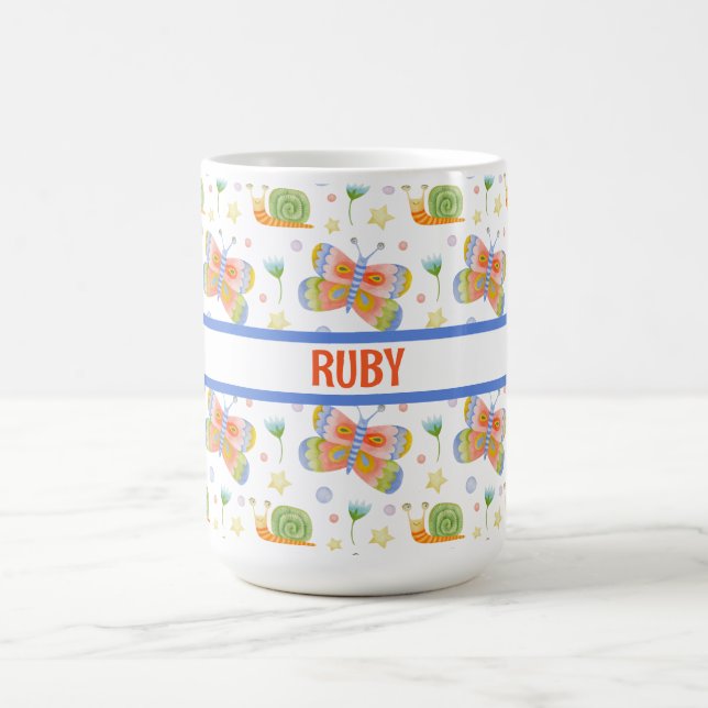 Personalised Kid's Snail and Butterfly Patterned Coffee Mug (Center)