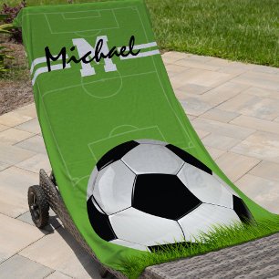 Personalised Kids Soccer Football Monogram Beach Towel