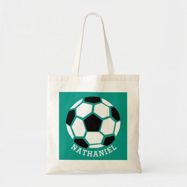 Personalised Kids Soccer Sports Green Sport Tote Bag (Front)