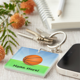 Personalised Kid's Sports Basketball Sunny Day Key Ring