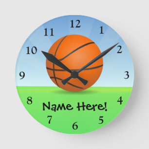 Personalised Kid's Sports Basketball Sunny Day Round Clock