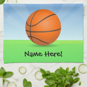 Personalised Kid's Sports Basketball Sunny Day Tea Towel