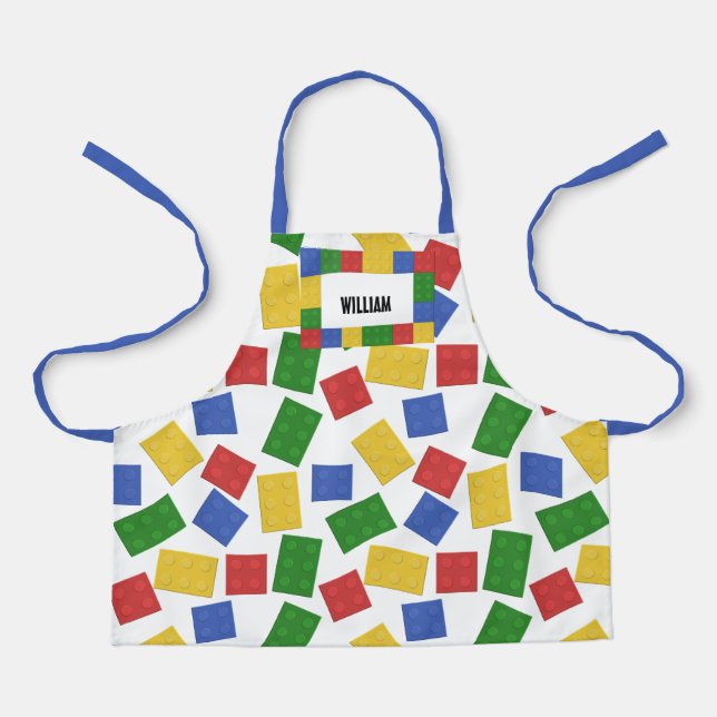 Personalised Kids Toy Builiding Bricks Patterned Apron (Front)