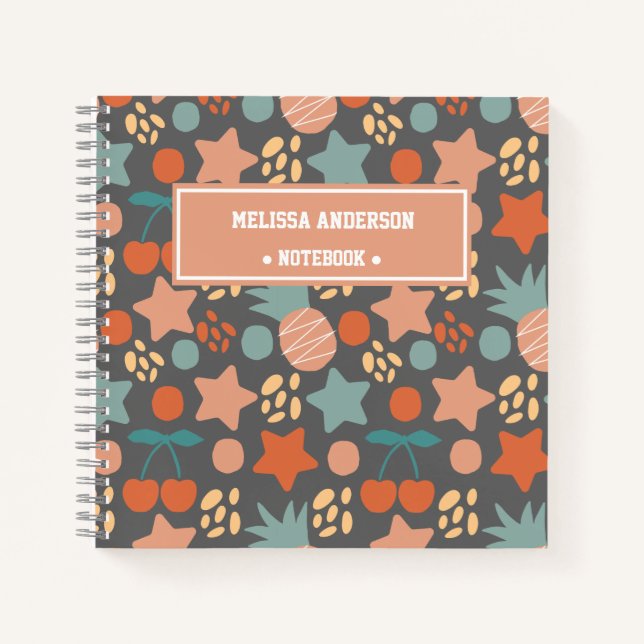 Personalised Kids Tropical Fruits & Stars Pattern Notebook (Front)
