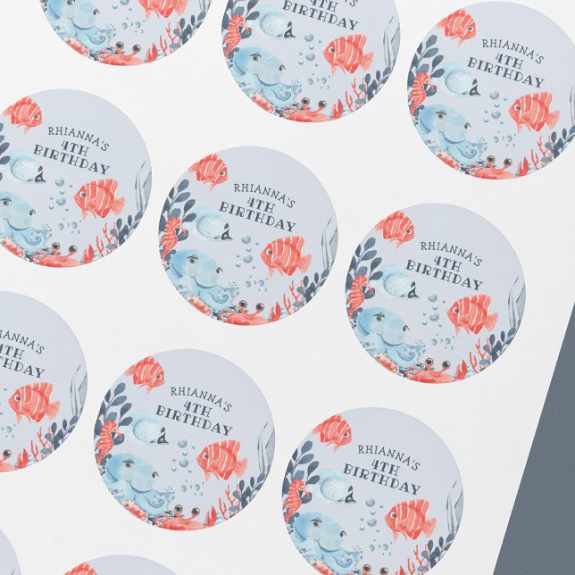 Personalised Kids Under The Sea Classic Round Sticker (Creator Uploaded)