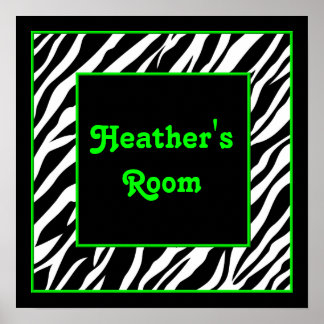 Personalised Kids Wall Decor - Zebra & Lime Green