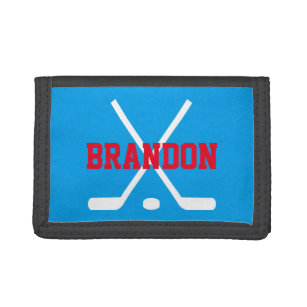 Personalised kids wallet with ice hockey sticks