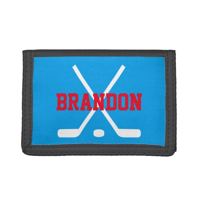 Personalised kids wallet with ice hockey sticks (Front)