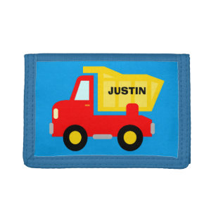 Personalised kids wallet with toy dump truck
