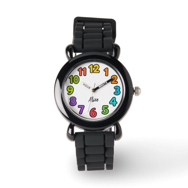 Personalised Kids Watch – Colourful Numbers Design (Front)