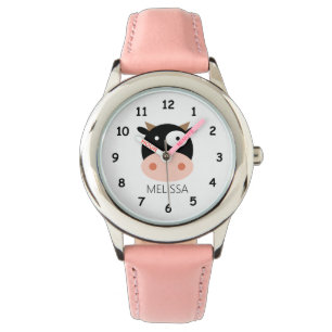 Personalised kid's watch with funny cow cartoon