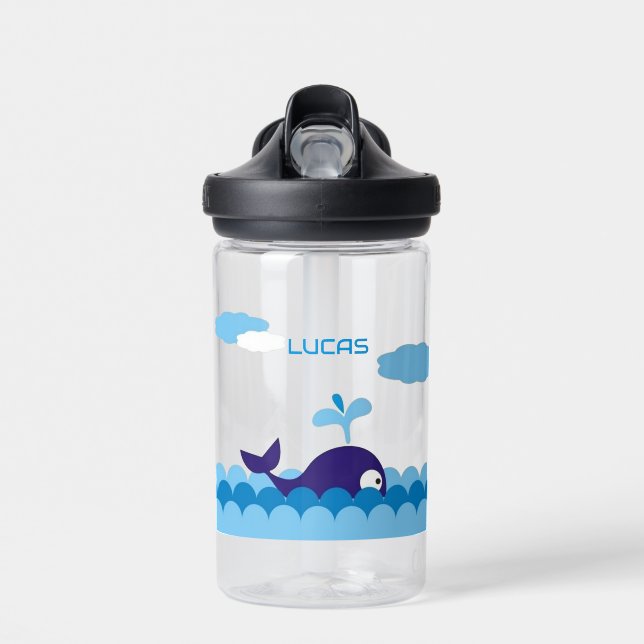 Personalised Kids Water Bottle With Name - Whale (Front)