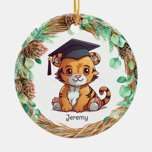 Personalised Kindergarten Graduation Tiger Cub Ceramic Ornament (Front)