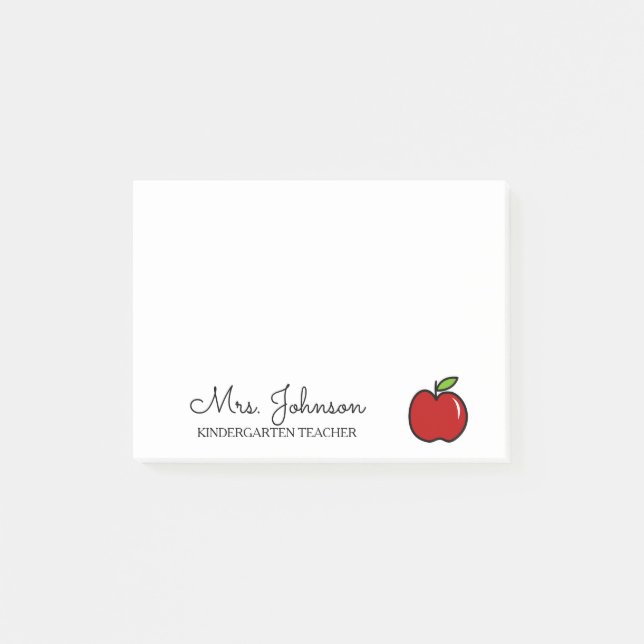 Personalised kindergarten school teacher red apple post-it notes (Front)