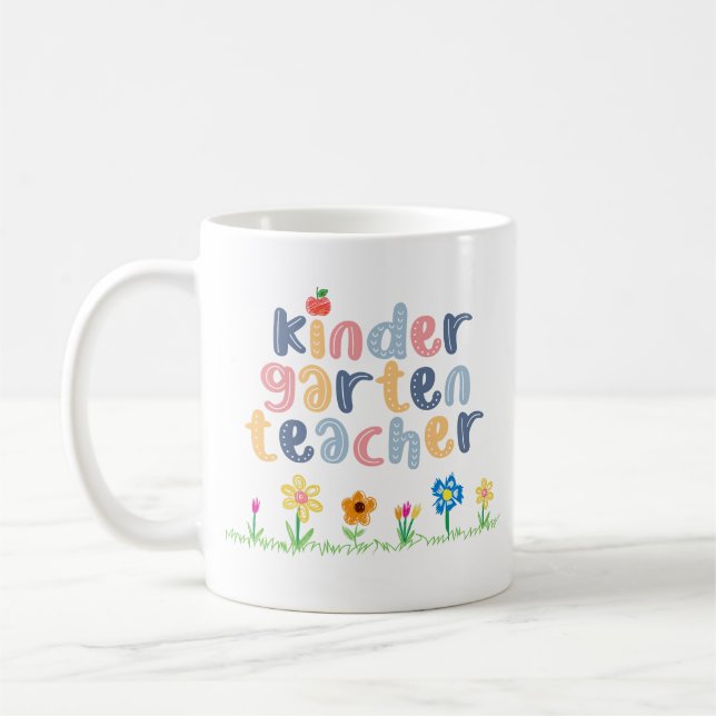Personalised Kindergarten Teacher Floral Name Coffee Mug (Left)