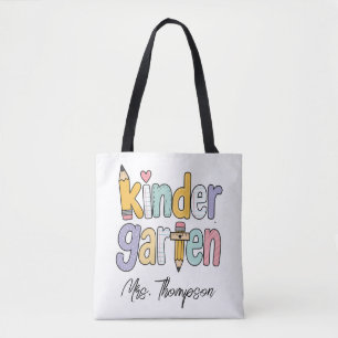 Personalised Kindergarten Teacher Name Pastel Arts Tote Bag