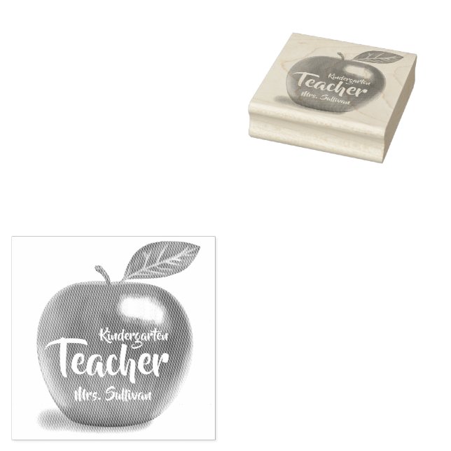 Personalised Kindergarten Teacher Red Apple  Rubber Stamp (Stamped)