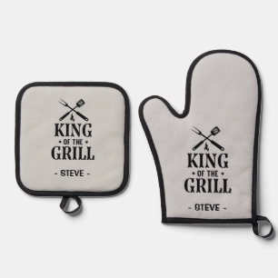 Personalised King of the Grill BBQ Oven Mitt & Pot Holder Set