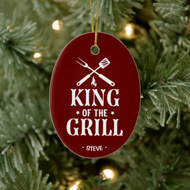 Personalised King of The Grill Christmas Ceramic Ornament (Tree)