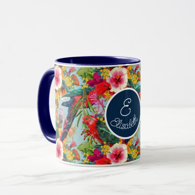 Personalised King Parrot Tropical Blooms  Mug (Front Left)