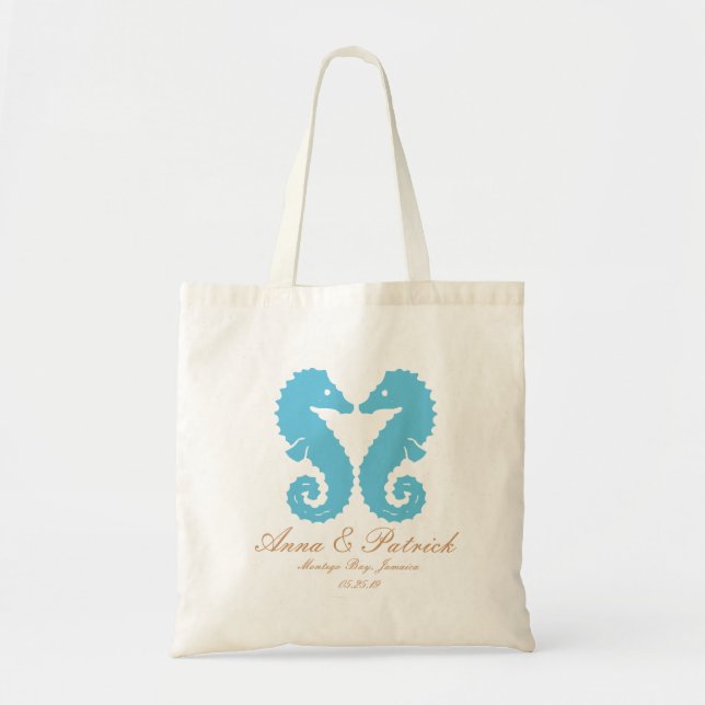 Personalised Kissing Seahorses-Destination Wedding Tote Bag (Front)