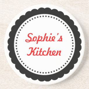 Personalised kitchen coaster black scallop