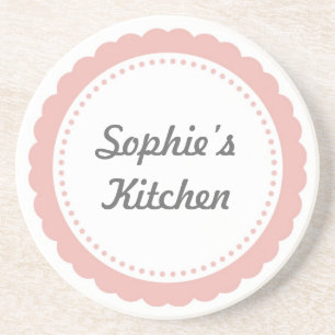 Personalised kitchen coaster dull pink scallop