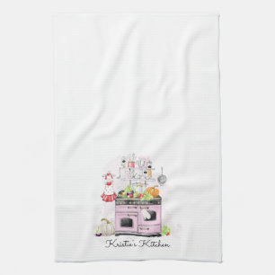 Personalised Kitchen Pink Stove Tea Towel