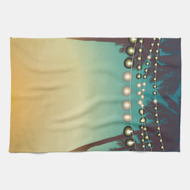 Personalised Kitchen Towel Beach Sunset Palm Trees (Horizontal)