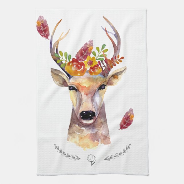 Personalised Kitchen Towel boho deer Buck Head Bro (Vertical)