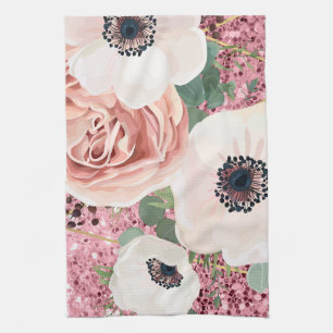 Personalised Kitchen Towel Geometric Garden Rose