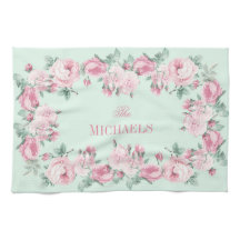 Personalised kitchen towel pink mint floral
