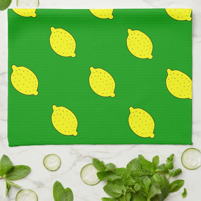 Personalised kitchen towel with yellow lemons (Folded)