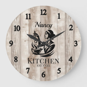 Personalised Kitchen Wall Clock with Wooden Design