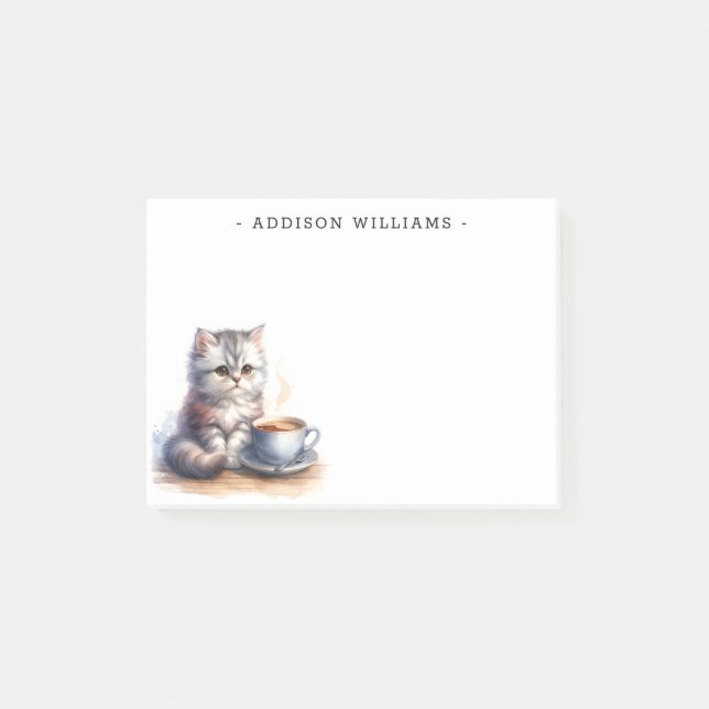 Personalised Kitten and Coffee Post-it Notes (Front)