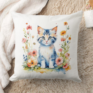 Personalised Kitten and Flowers Baby Name Cushion