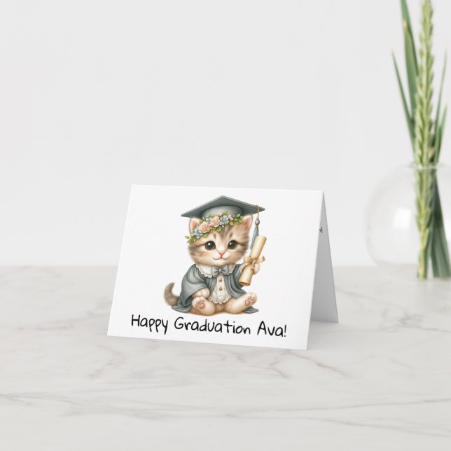 Personalised Kitten Kindergarten Graduation  Card (Front)