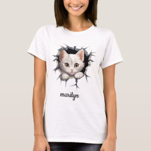 Personalised kitten peeking out of faux hole T-Shirt