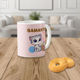 Personalised Kitten & Yarn Classic Mug