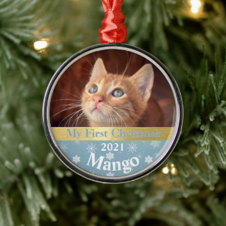 Personalised Kitten's First Christmas Photo Metal Metal Ornament
