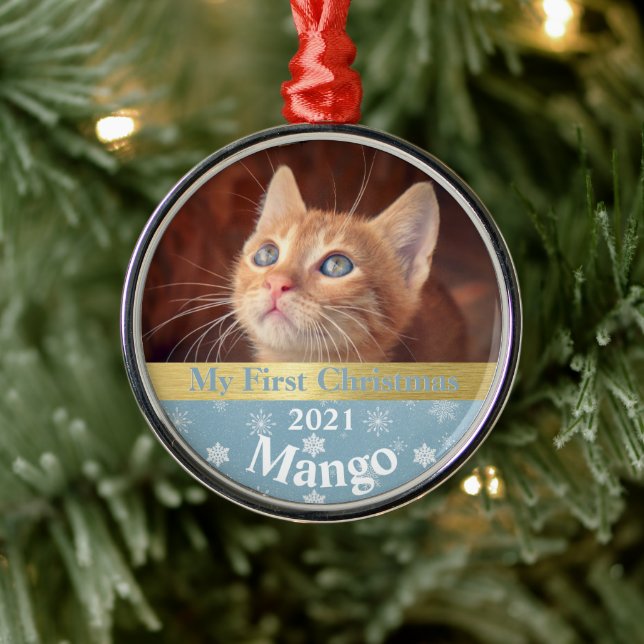 Personalised Kitten's First Christmas Photo Metal  Ornament (Tree)