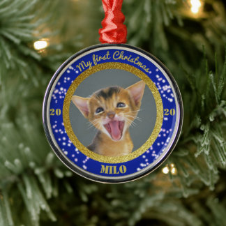 Personalised Kitten's First Christmas Photo Metal Ornament