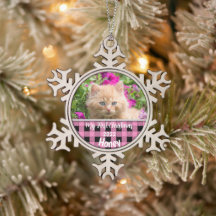 Personalised Kitten's First Christmas Pink Check