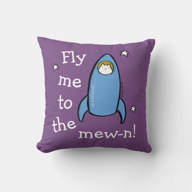 Personalised Kitty Cat Space Rocket Adventures. Cushion (Front)