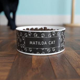 Personalised Kitty Paws Pawprint Black Cat Bowl