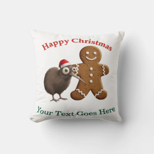 Personalised Kiwi Bird & Gingerbread Man Christmas Cushion