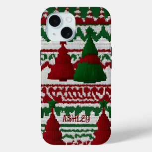 Personalised knitted Christmas tree pattern iPhone 15 Case